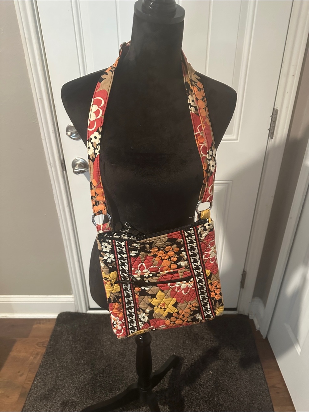 Quilted Floral Crossbody Bag in Red & Orange